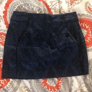 bebe Navy Blue Paisley Brocade Mini Skirt